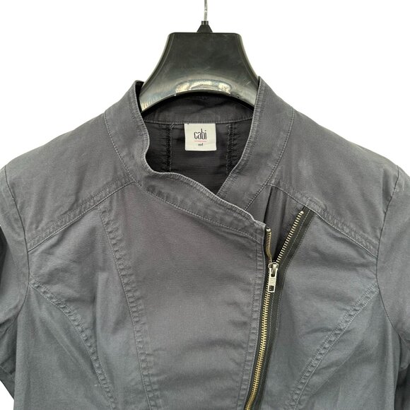 CAbi Women's Moto Jacket M Gray Asymmetrical Zip Cotton Blend Crop - Picture 3 of 6